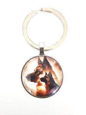German Shepherd Dog Keychain Loyal Pet Lover Gift Glass Charm K9 Keyring Detach